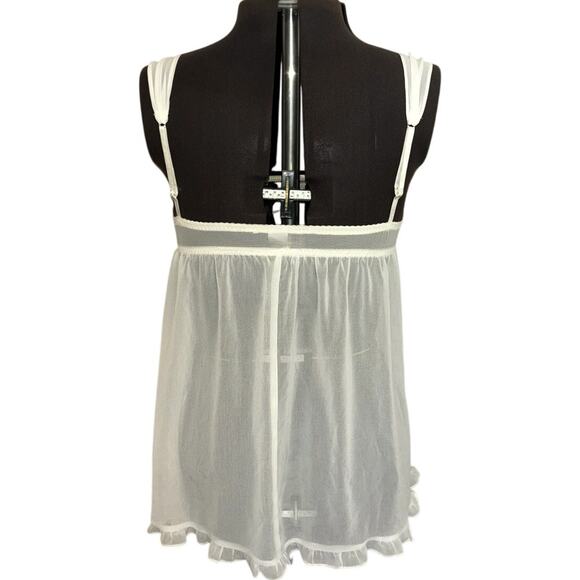 Linea Donatella Sheer Beaded Babydoll Mini Dress White Size Large Romantic - Picture 2 of 3